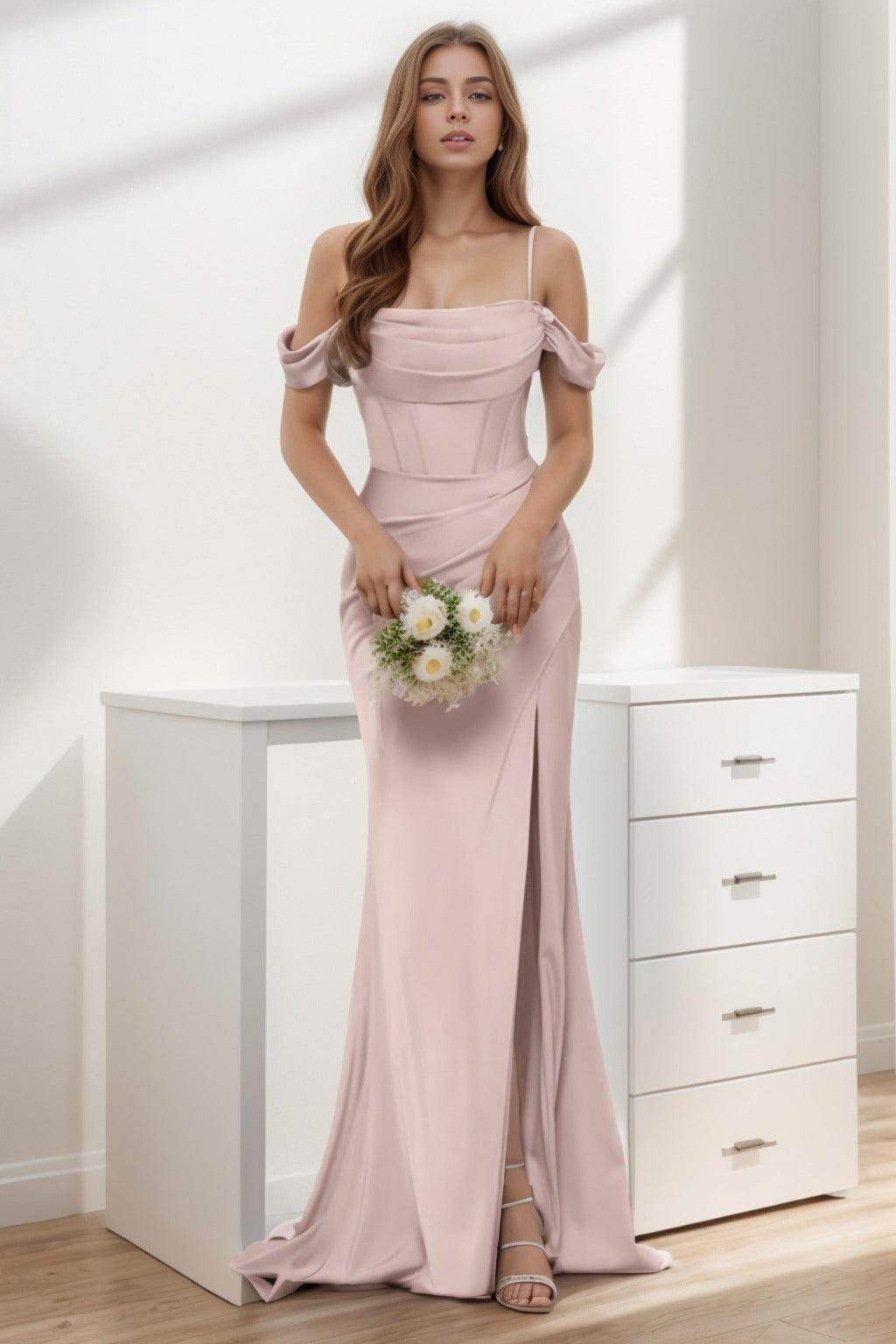 Trumpet-Mermaid Sweep-Brush Train Silk-Like Prom Dress CS0399 - COCOMELODY
