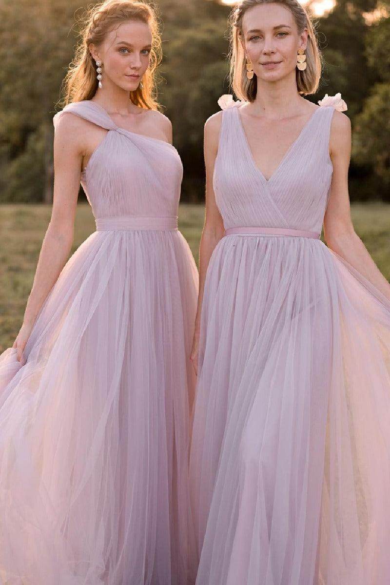 A-Line Maxi Tulle Bridesmaid Dress 775779850239 - COCOMELODY
