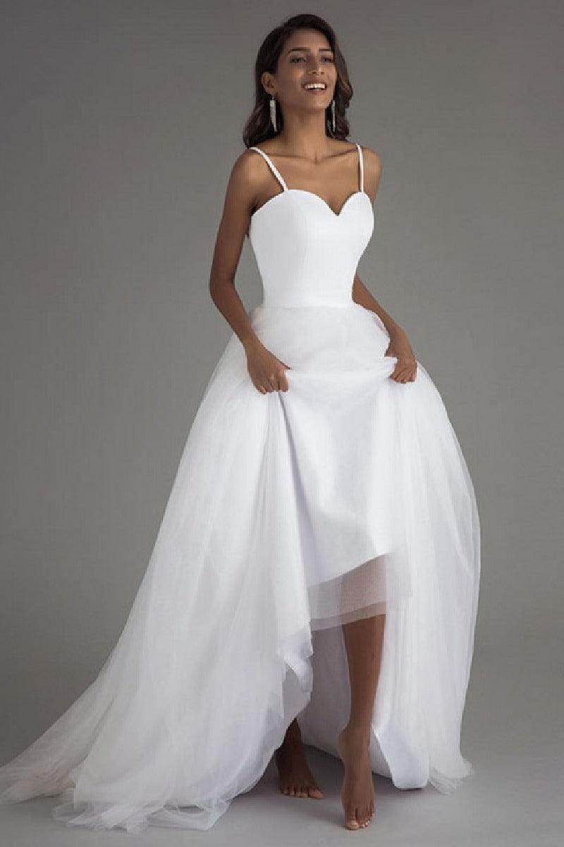 A-Line Sweep-Brush Train Tulle Wedding Dress 864834286134 - COCOMELODY