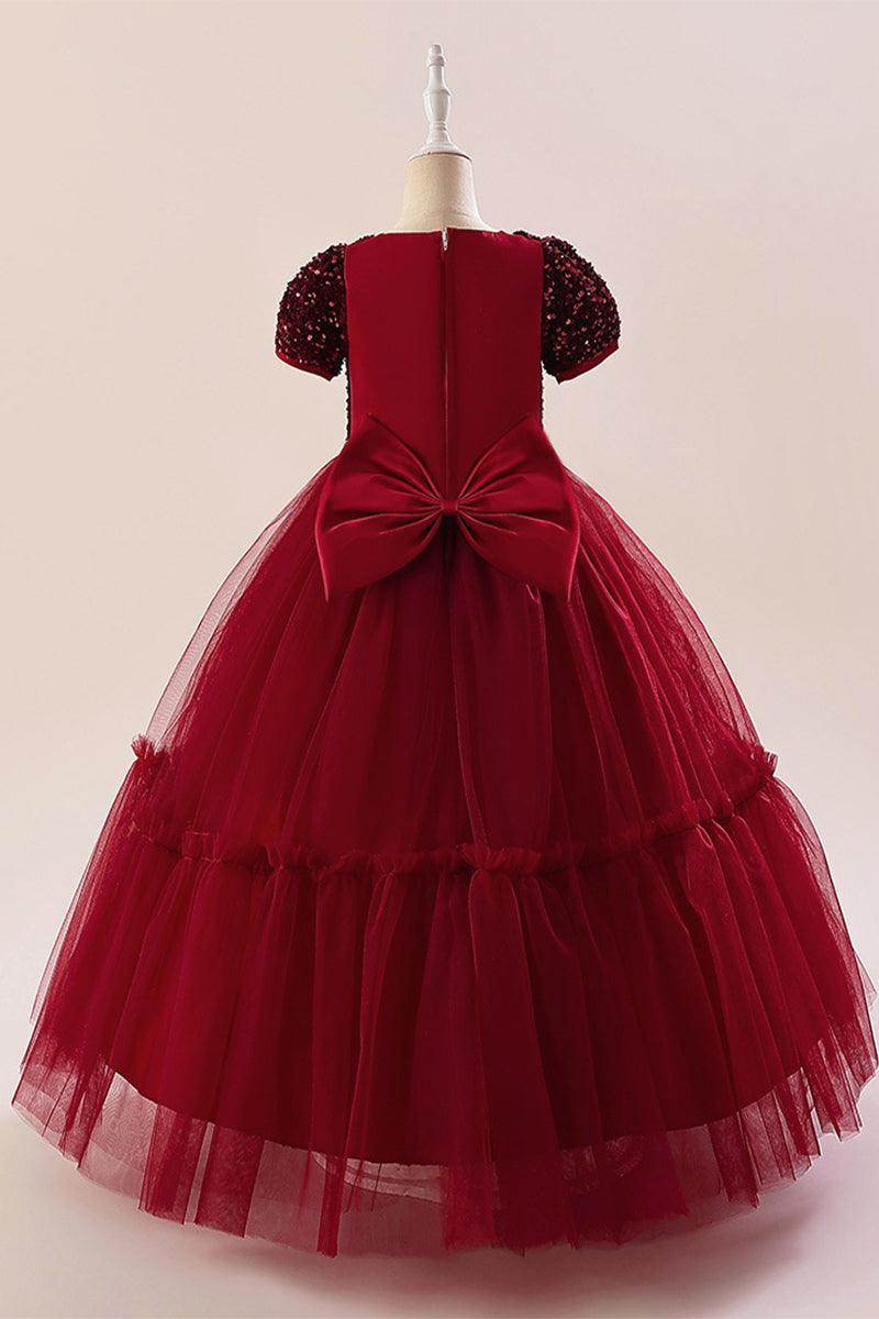 A-Line Maxi Sequined Tulle Flower Girl Dress 735143524780 - COCOMELODY