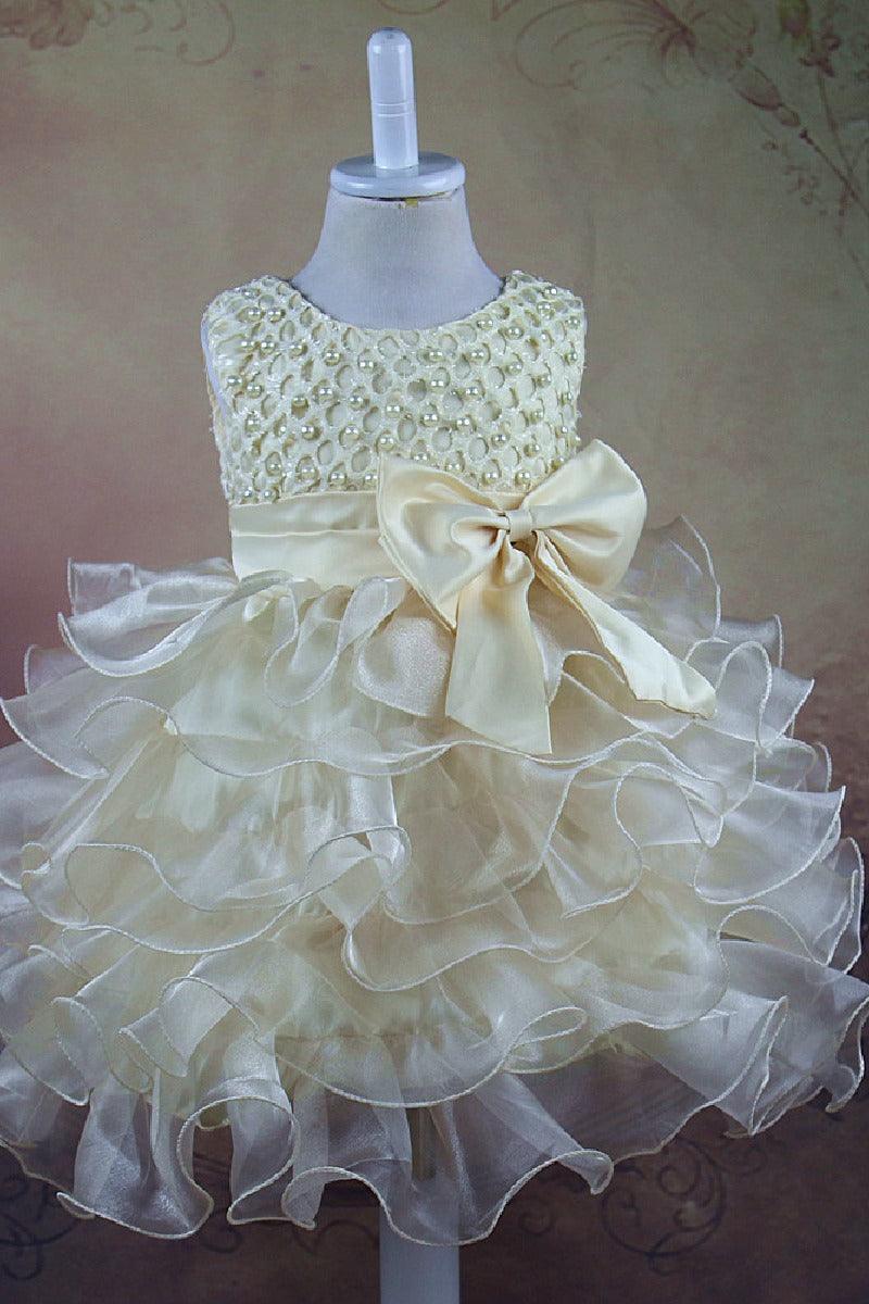 Short A-Line Round Neck Pearl Beaded Ruffled Organza Flower Girl Dresses 1031504952631 - 7 Days / Champagne / 18=S - COCOMELODY
