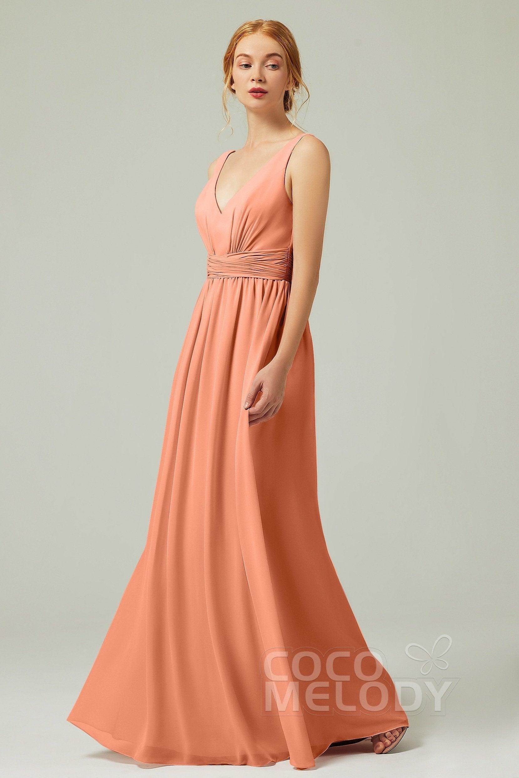 A-Line Floor Length Chiffon Bridesmaid Dress CB0318 - COCOMELODY