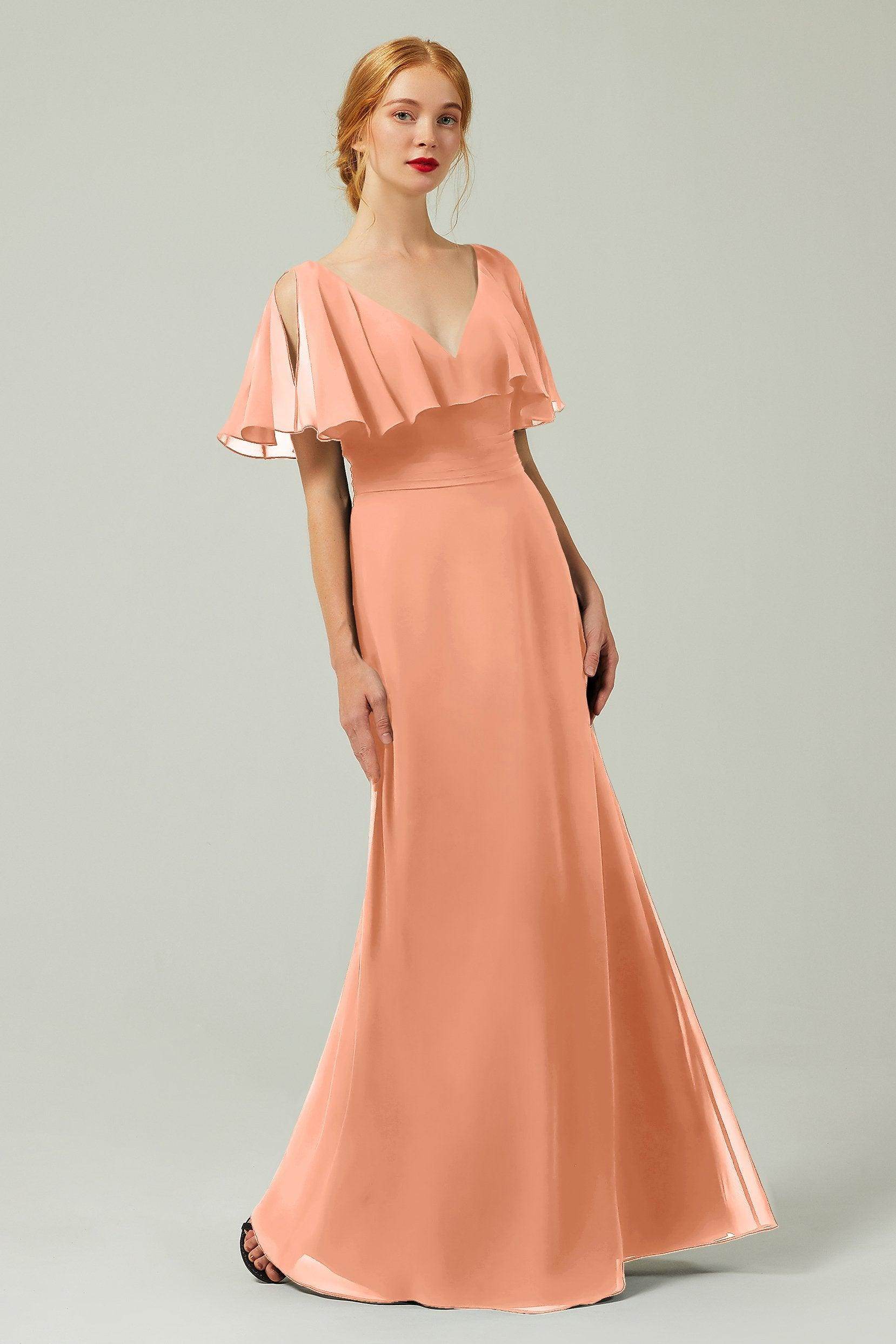 Sheath-Column Floor Length Chiffon Bridesmaid Dress Formal Dresses CB0341 - COCOMELODY
