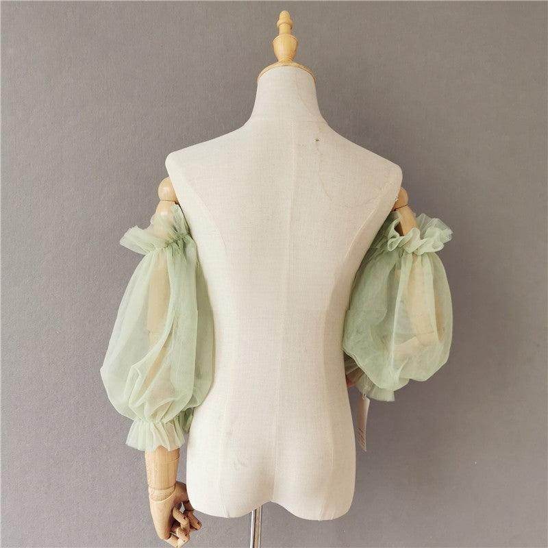 Avocado Green wedding Accessories Summer Sun Protection Sleeve Soft yarn ruffled puffy sleeve Lantern sleeve all matching sleeves 648016981269 - COCOMELODY