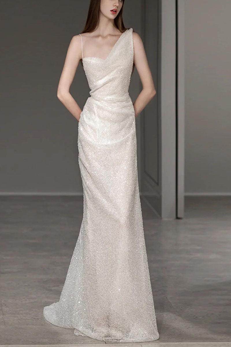 Trumpet-Mermaid Sweep-Brush Train Sequined Wedding Dress 732909013694 - COCOMELODY