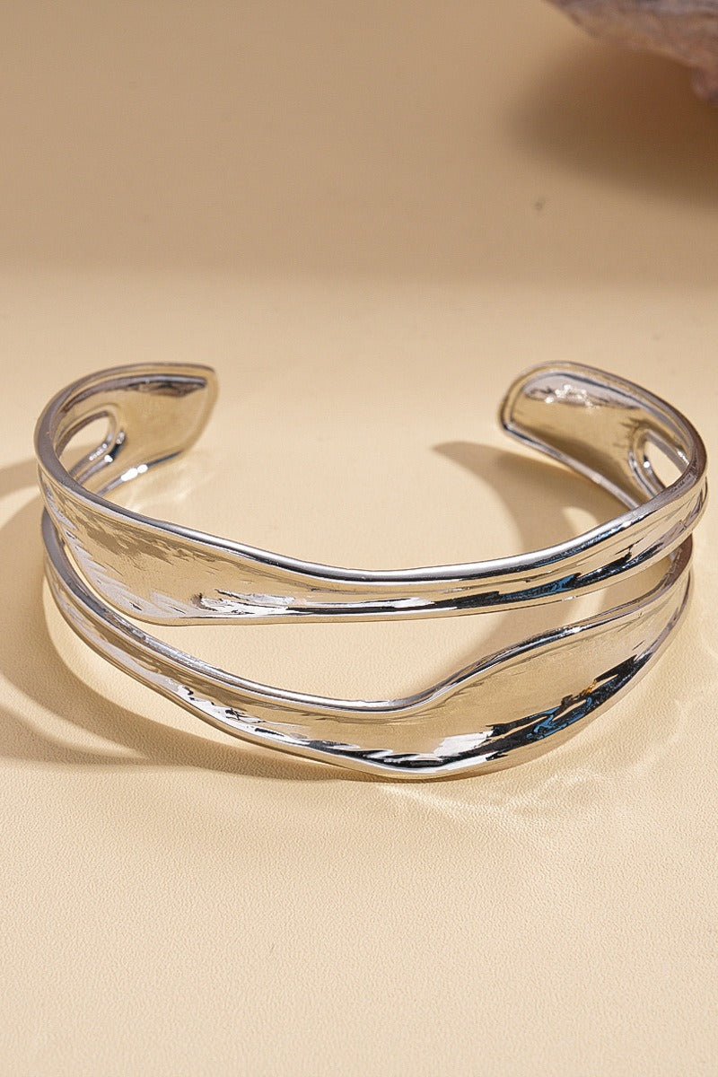 Minimalist Twisted Open Cuff Bracelet Gold Silver Two Tone Wrist Jewelry 1009948316291