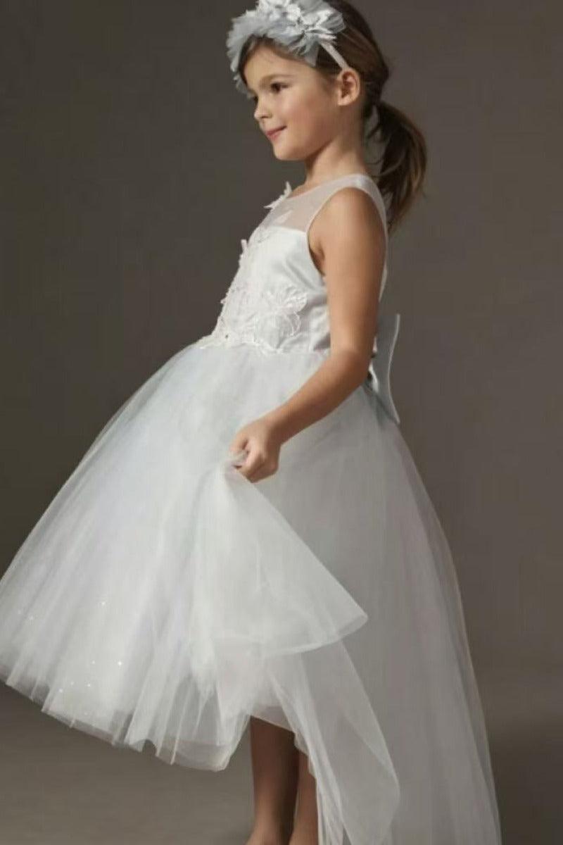 Princess Illusion Round Neck High-Low Lace Tulle Flower Girl Dresses 1062488474414 - 7 Days / As Picture / 90cm - COCOMELODY