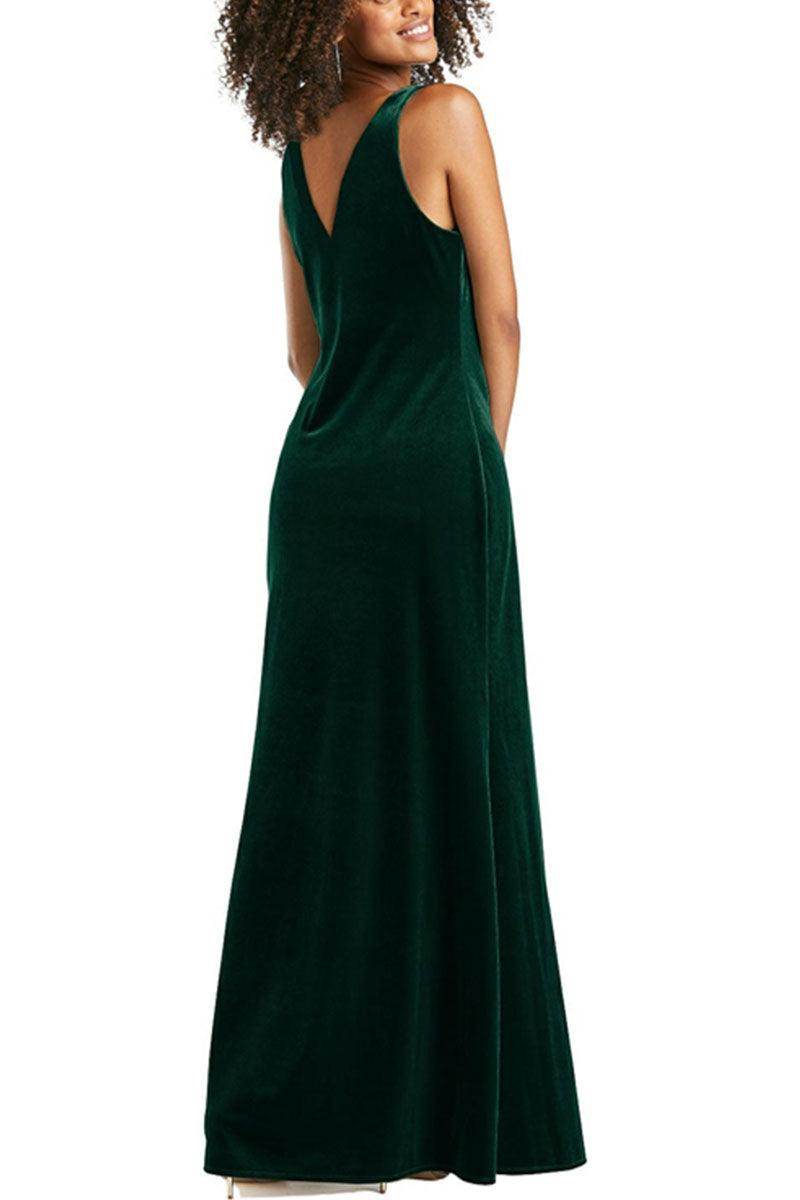 A-Line Maxi Velvet Bridesmaid Dress 632358899575 - COCOMELODY