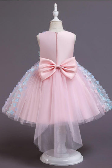 Sleeveless Round Neck Floral Appliques High-Low Flower Girl Dresses 1029079751952 - 7 Days / Pink / 80cm - COCOMELODY
