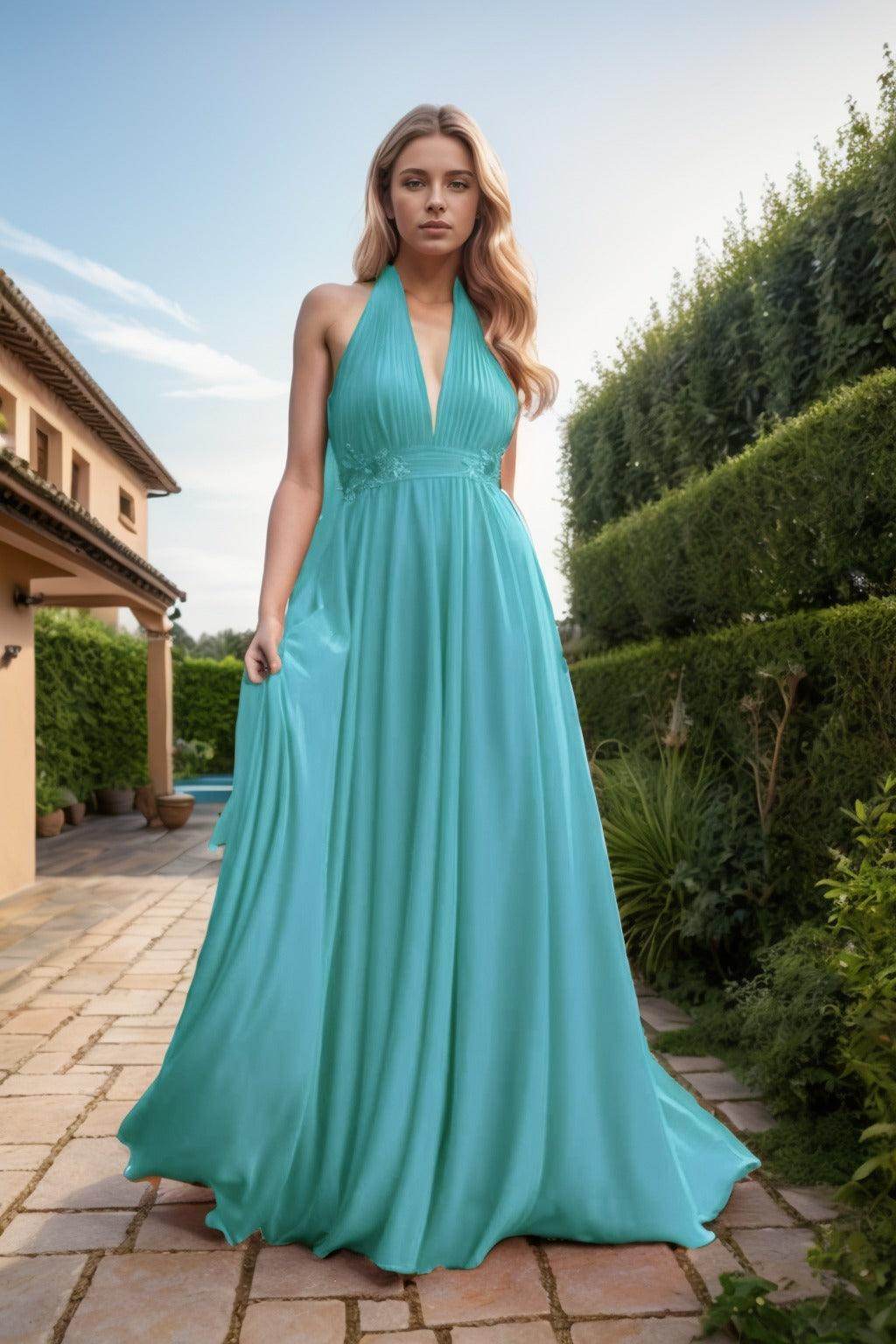 A-Line Sweep-Brush Train Chiffon Prom Dress CS0457 - COCOMELODY
