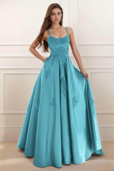 A-Line Floor Length Satin Prom Dress CS0458 - COCOMELODY