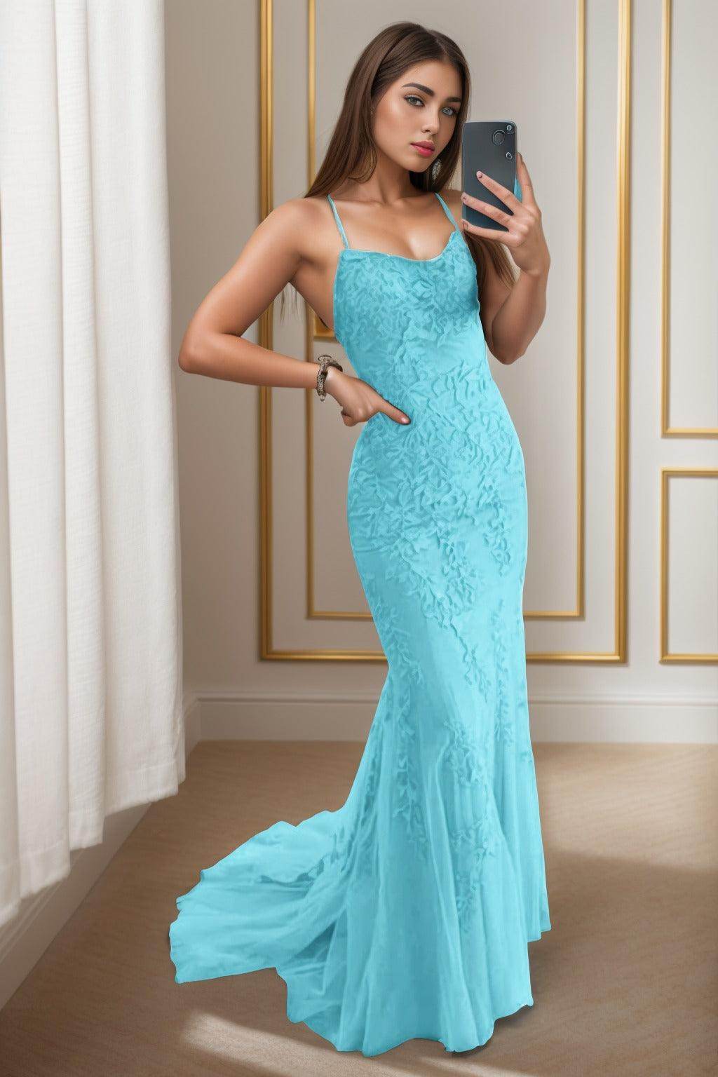 Trumpet-Mermaid Sweep-Brush Train Tulle Prom Dress CS0398 - COCOMELODY