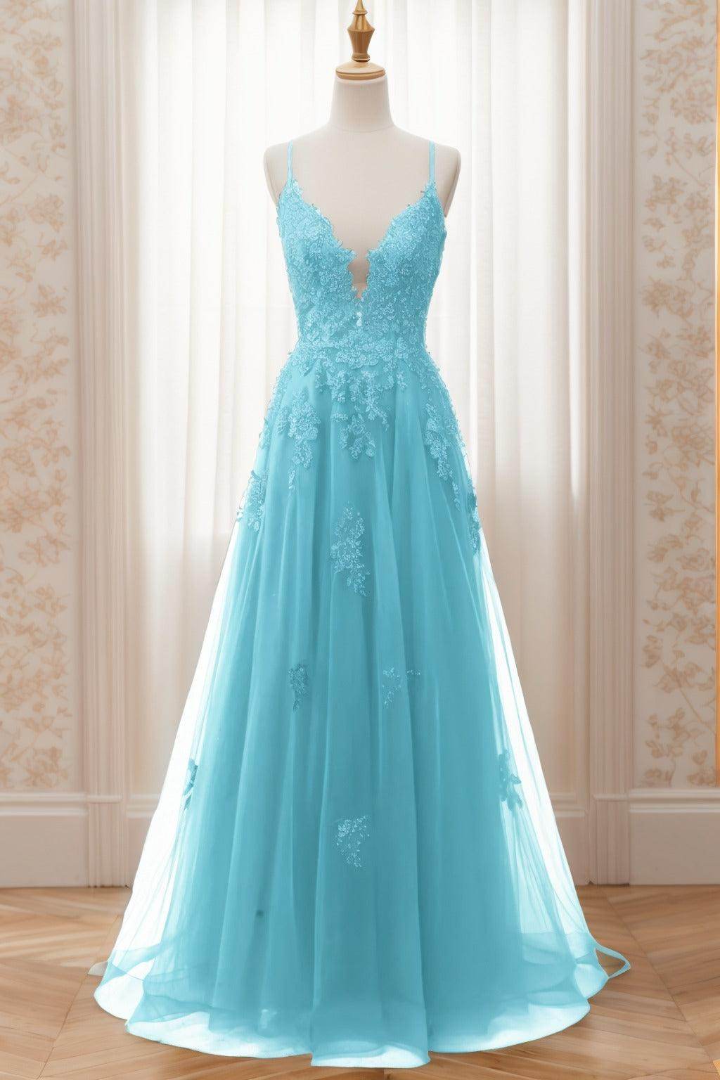 A-Line Sweep-Brush Train Tulle Prom Dress CS0463 - COCOMELODY