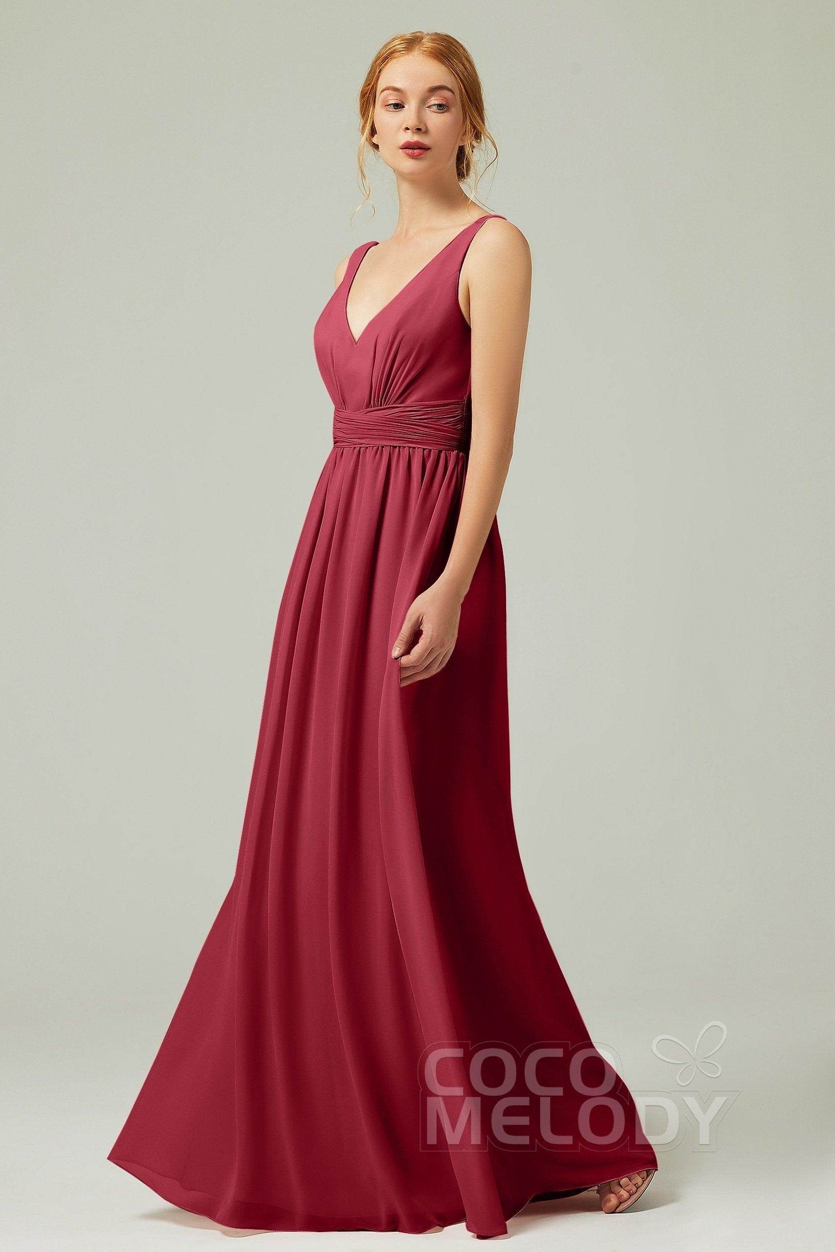 A-Line Floor Length Chiffon Bridesmaid Dress CB0318 - COCOMELODY