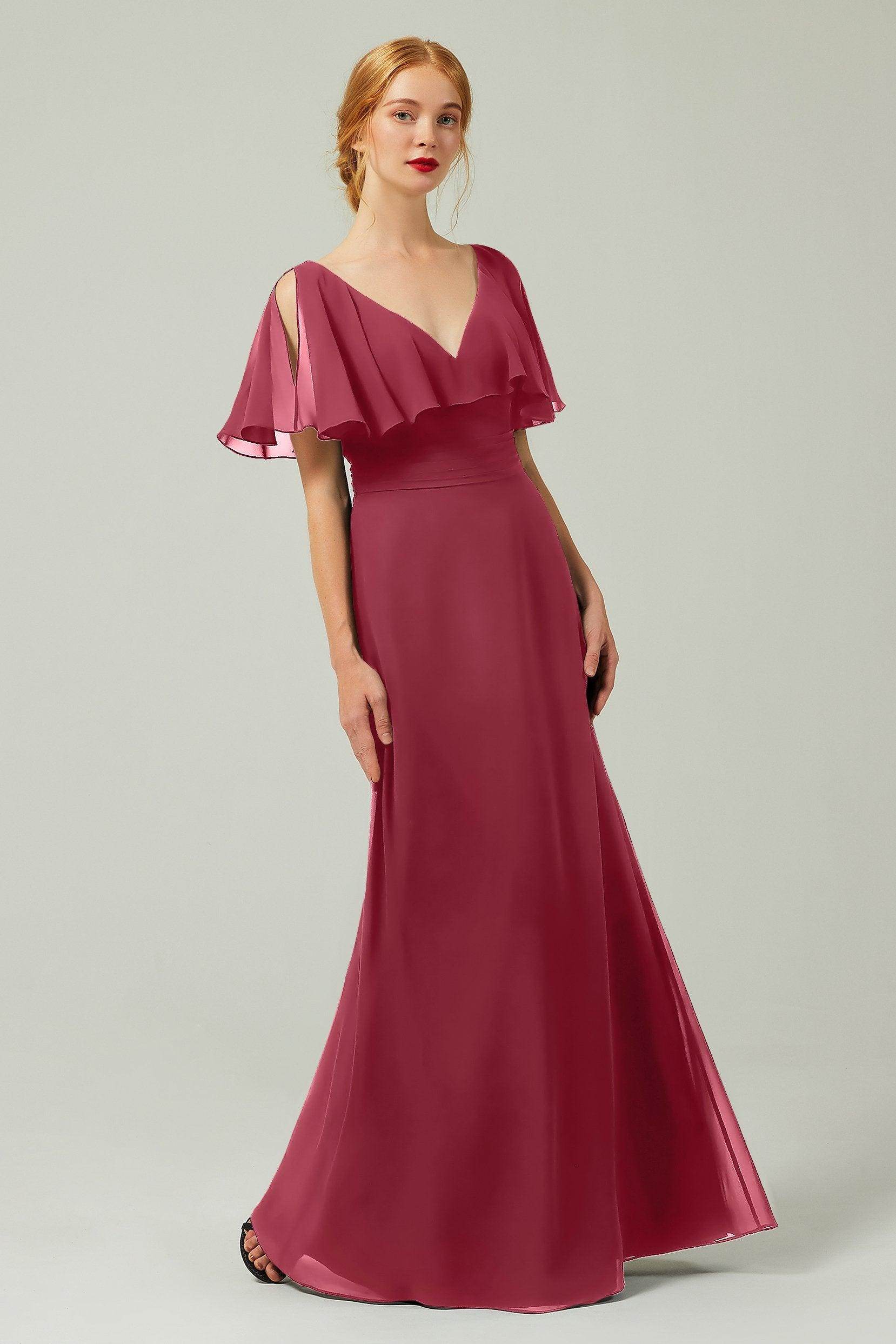 Sheath-Column Floor Length Chiffon Bridesmaid Dress Formal Dresses CB0341 - COCOMELODY