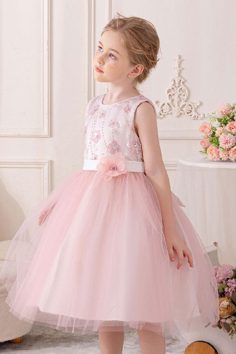 A-line/Princess Scoop Neck Knee-Length Lace Tulle Flower Girl Dress With Bowknot Sashes 854386467203 - COCOMELODY