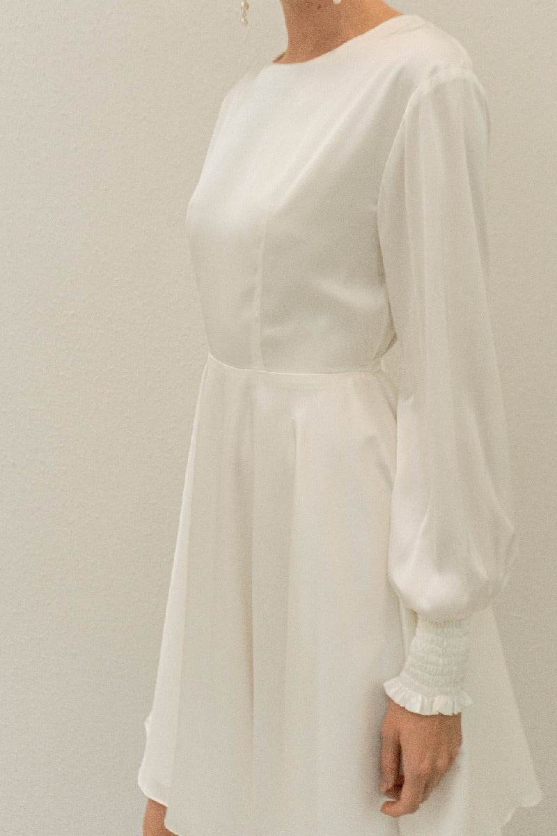 A-Line Knee Length Forged Chiffon Little White Dress 100008 - COCOMELODY