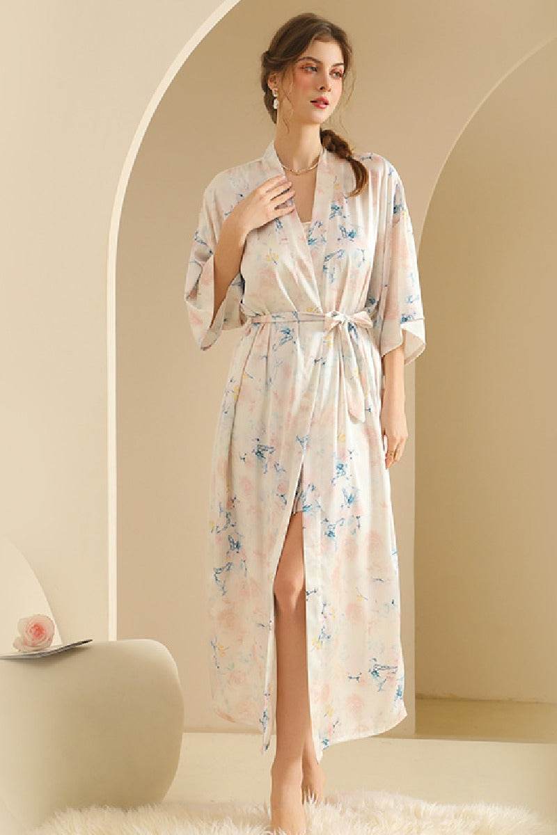 Hand-painted Floral Print Long Women's Robe-Set 902410930680 - COCOMELODY