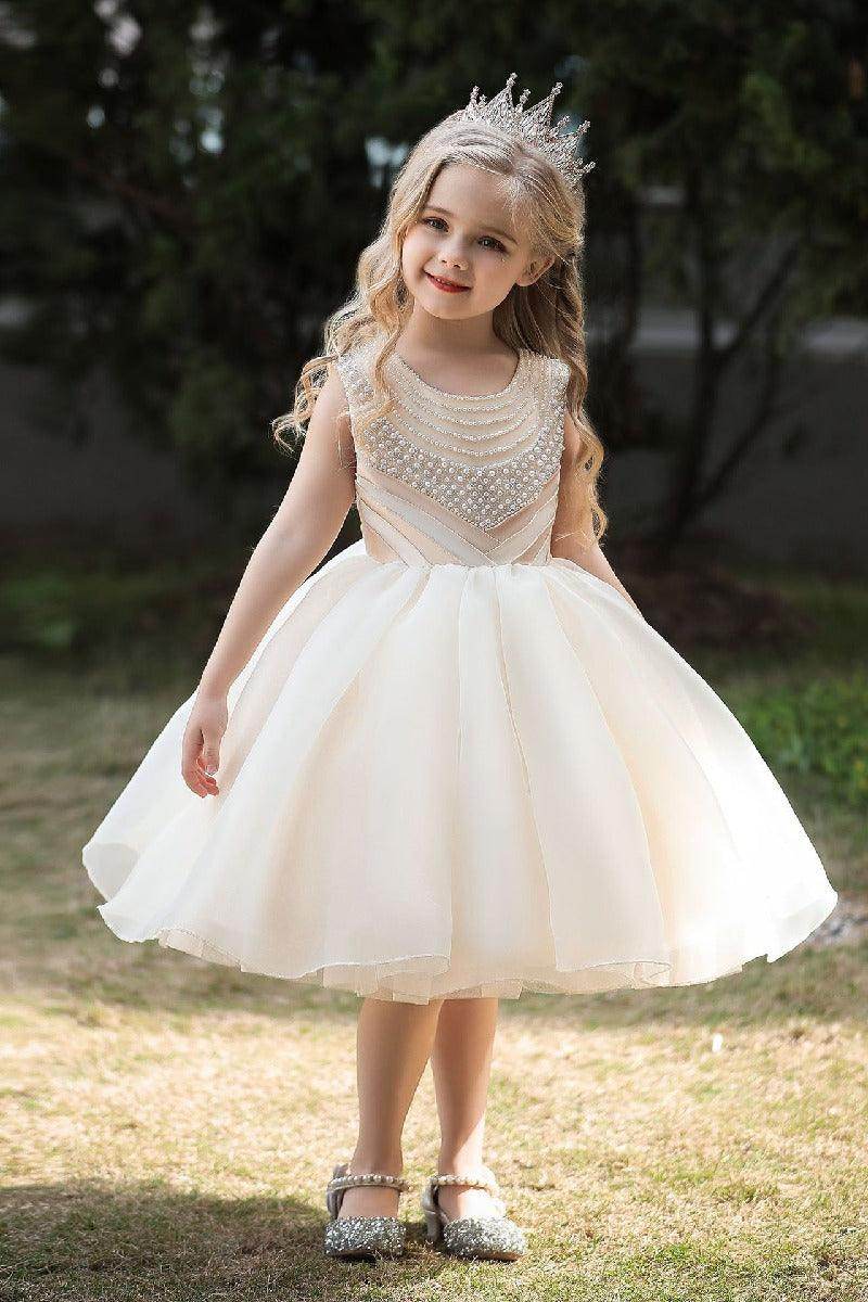 Ball-Gown Scoop Neck Sleeveless Satin/Tulle Flower Girl Dresses With Bow(s)/Beading 674520604690 - COCOMELODY