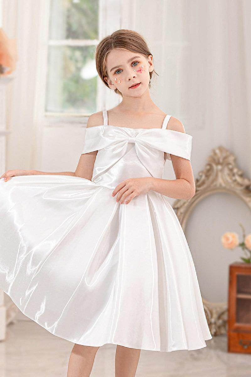 Ball-Gown/Princess Off the Shoulder Short Sleeves Organza Midi Flower Girl 805458209694 - COCOMELODY
