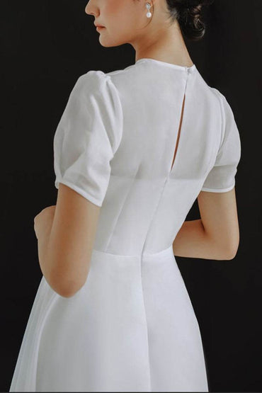 A-Line Ankle Length Chiffon Little White Dress 100043 - COCOMELODY