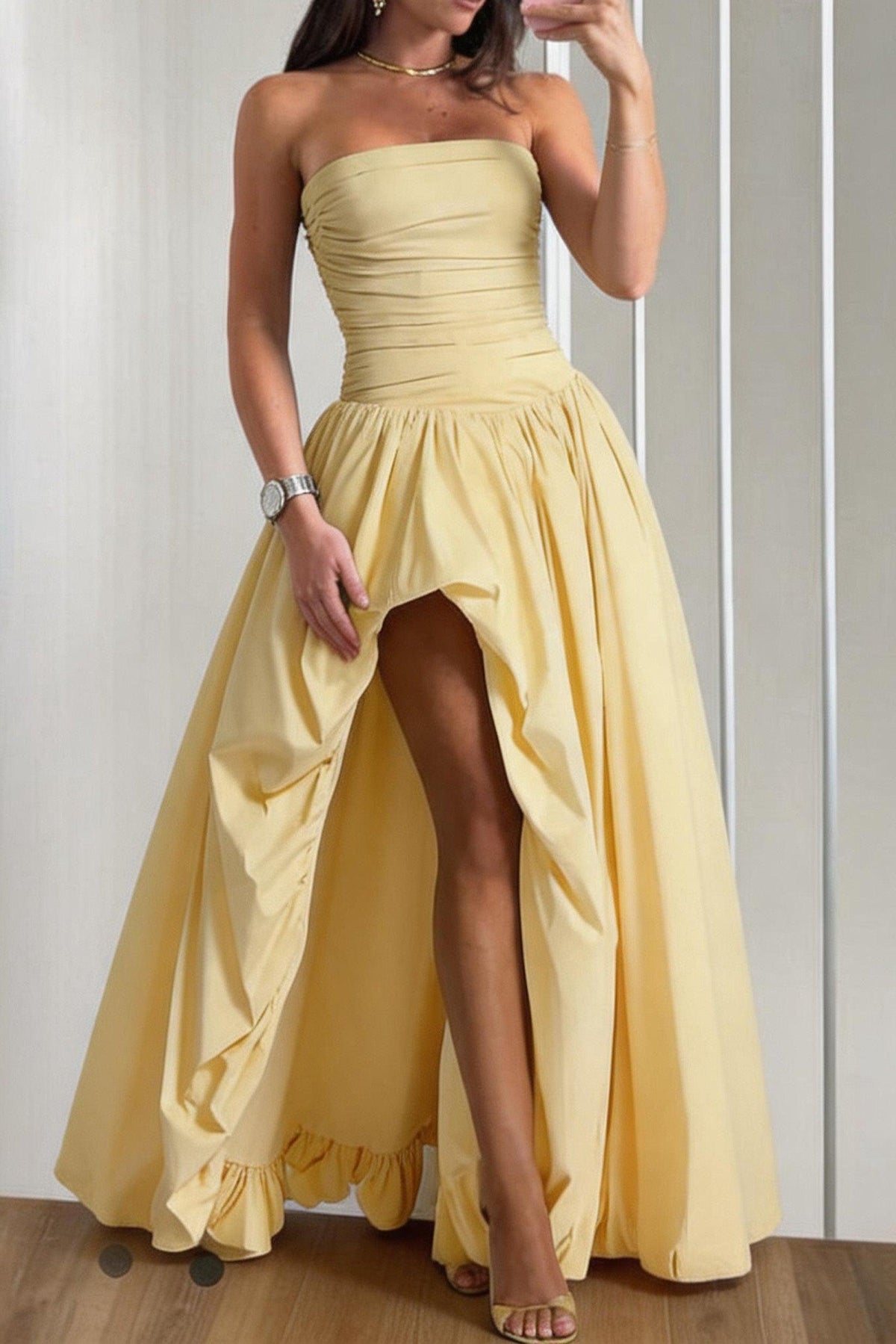 Asymmetry High-Low Formal Evening Dresses 908564007759 - Yellow - COCOMELODY