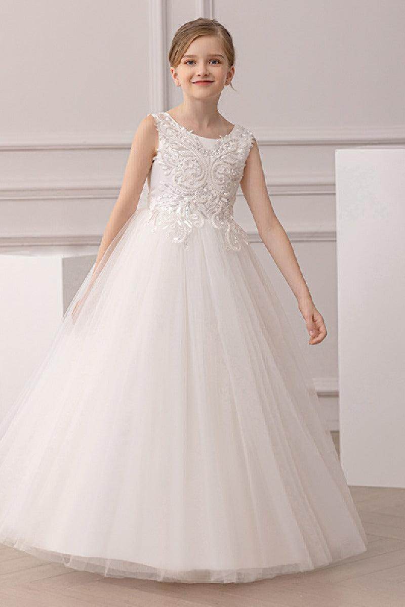 A-Line Scoop Neck Sleeveless Lace/Tulle Flower Girl Dresses 841846627093 - COCOMELODY