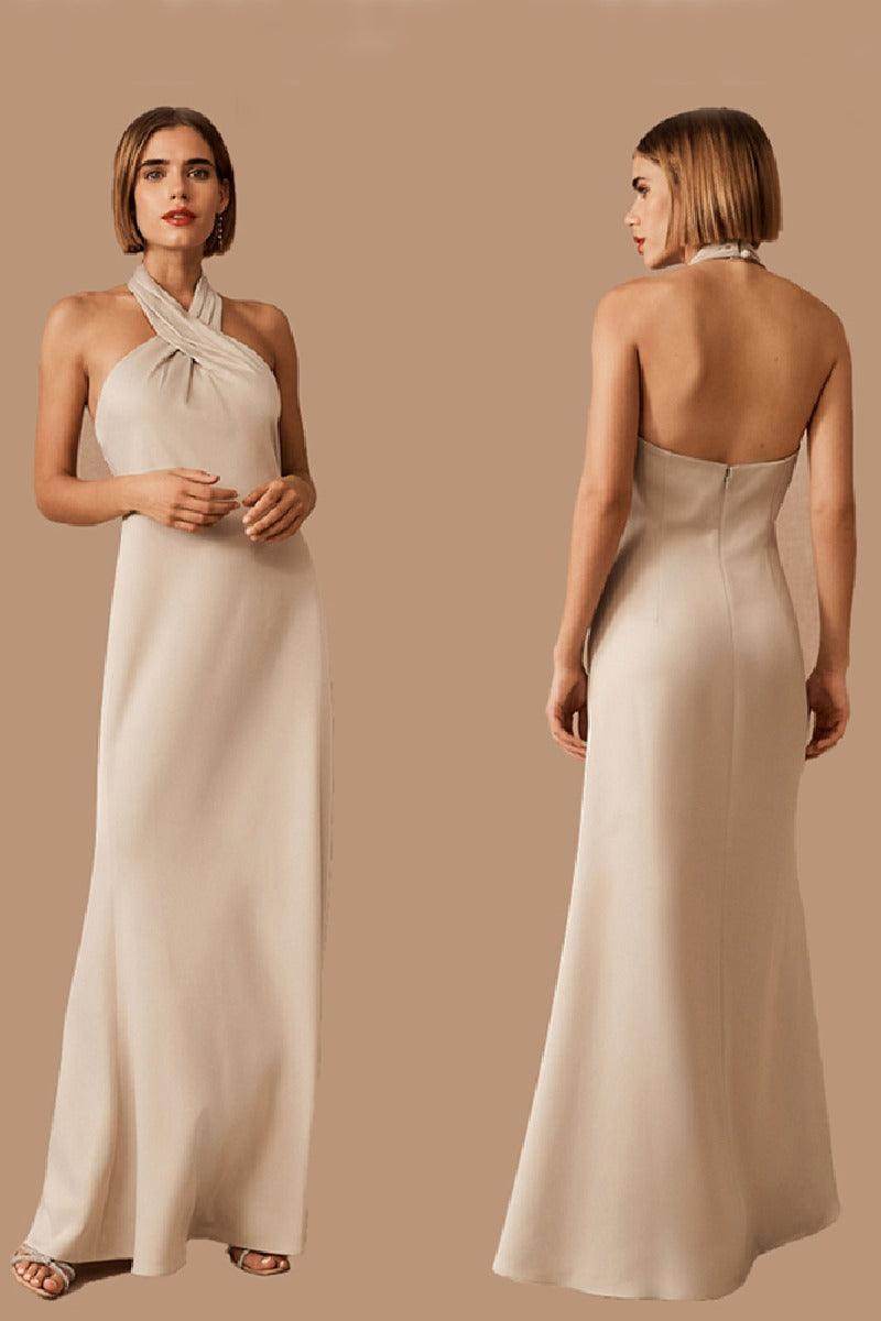 A-Line Maxi Stretch Satin Bridesmaid Dress 658382593437 - COCOMELODY