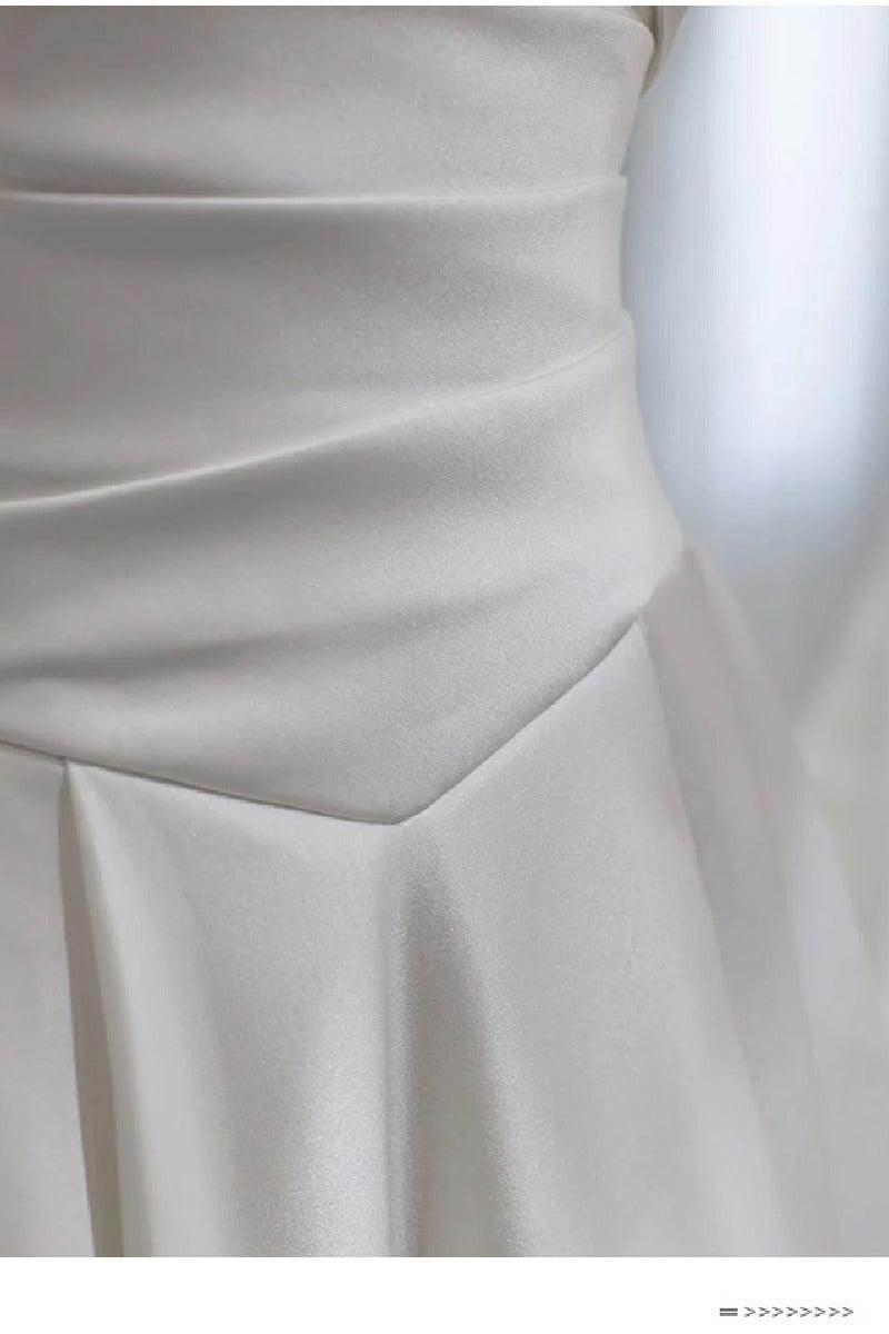 A-Line Sweep-Brush Train Satin Wedding Dress 657200409206 - COCOMELODY