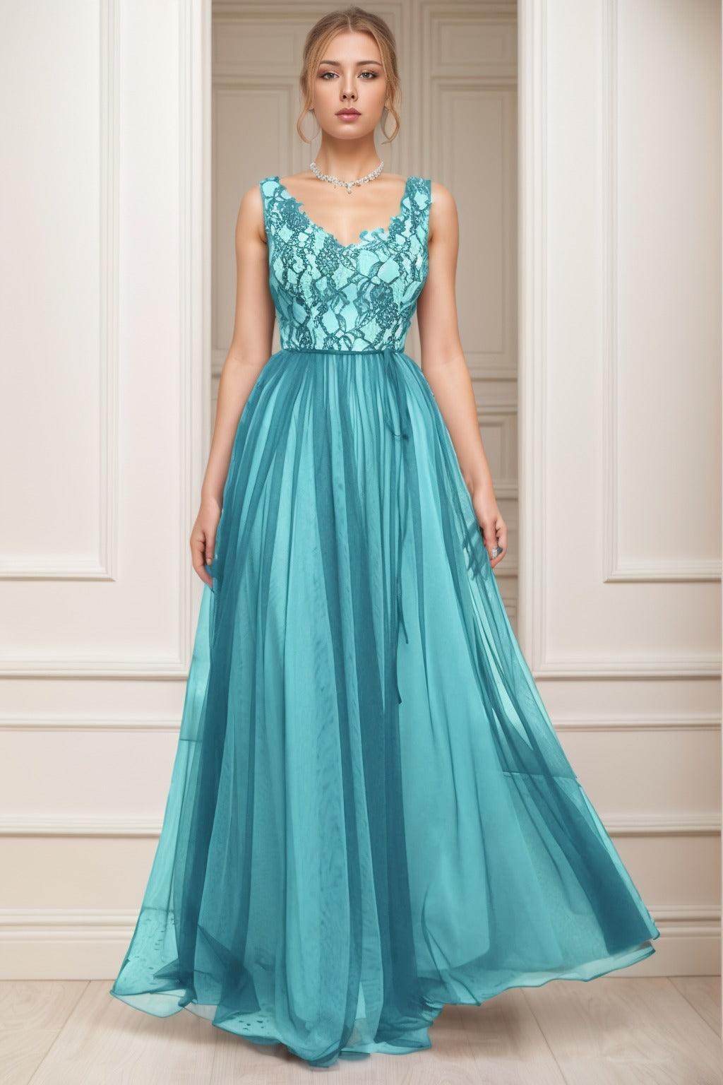 A-Line Sweep-Brush Train Tulle Prom Dress CS0466 - COCOMELODY