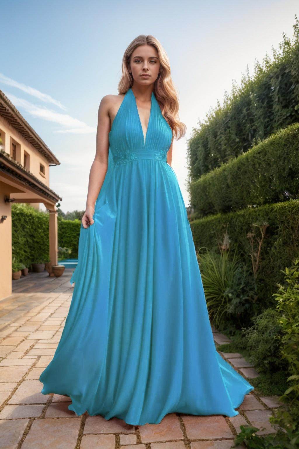 A-Line Sweep-Brush Train Chiffon Prom Dress CS0457 - COCOMELODY