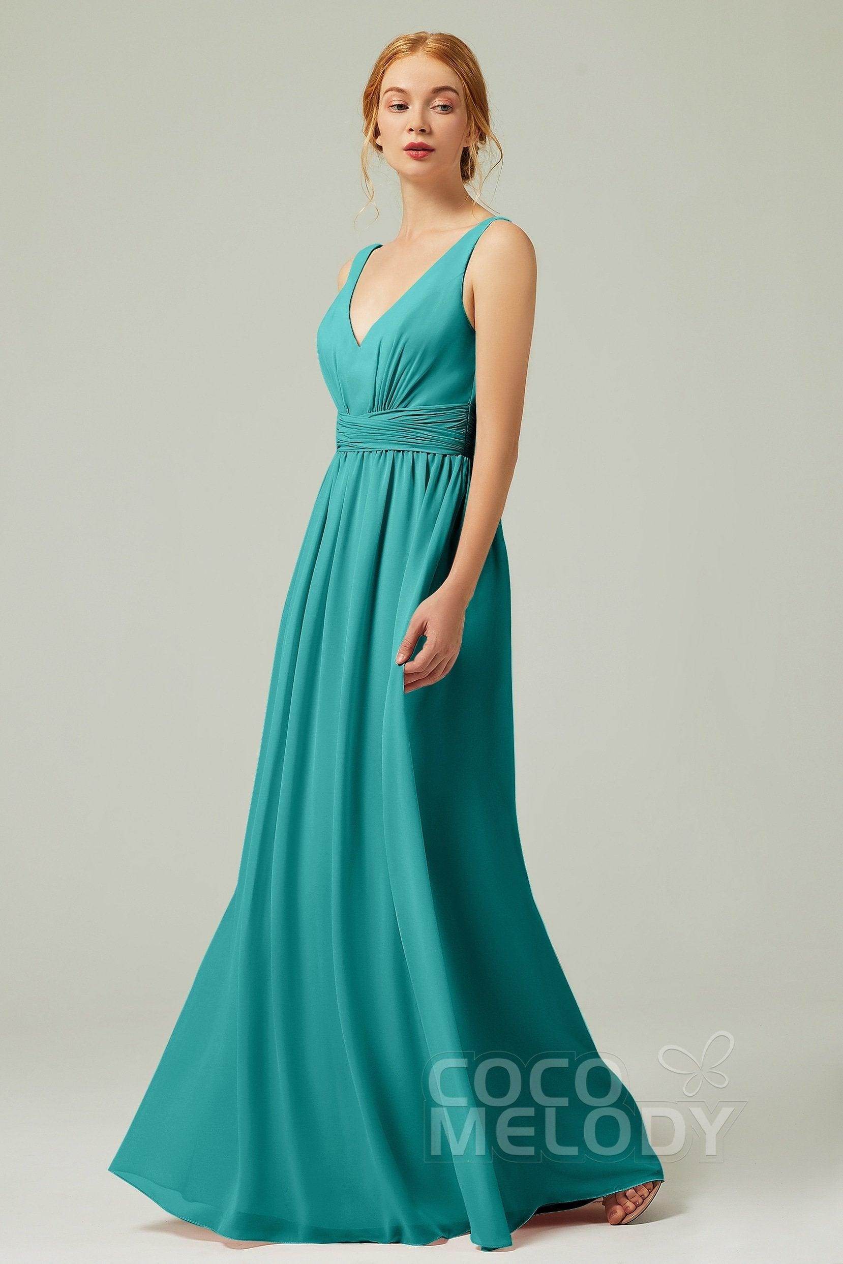 A-Line Floor Length Chiffon Bridesmaid Dress CB0318 - COCOMELODY