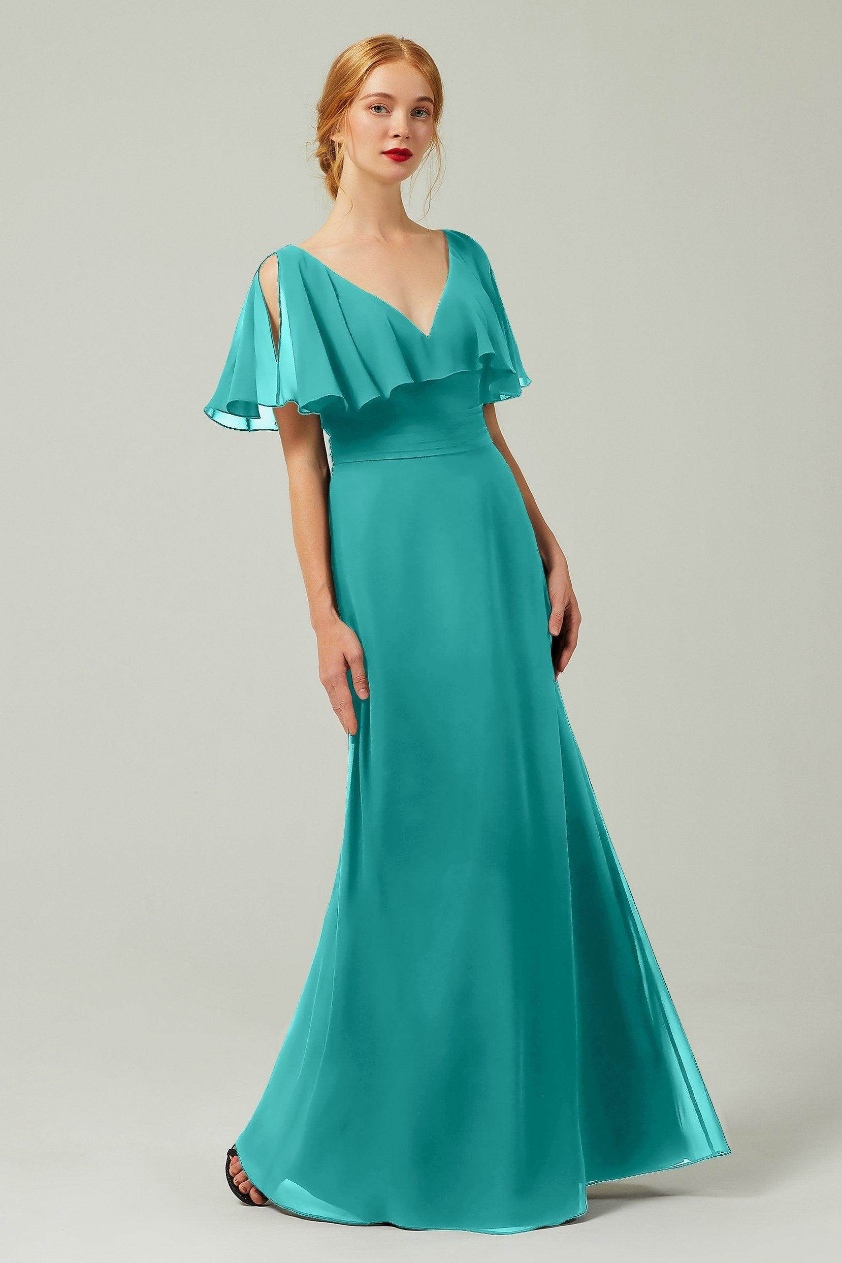 Sheath-Column Floor Length Chiffon Bridesmaid Dress Formal Dresses CB0341 - COCOMELODY