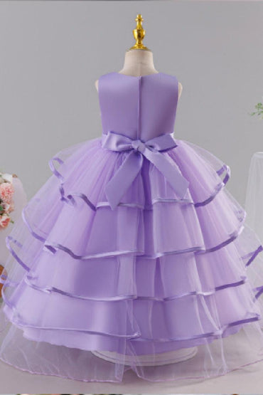 A-Line Sleeveless Round Neck Tulle Floor Length Flower Girl Dresses 1049620485587 - 7 Days / Sky Blue / 120cm - COCOMELODY