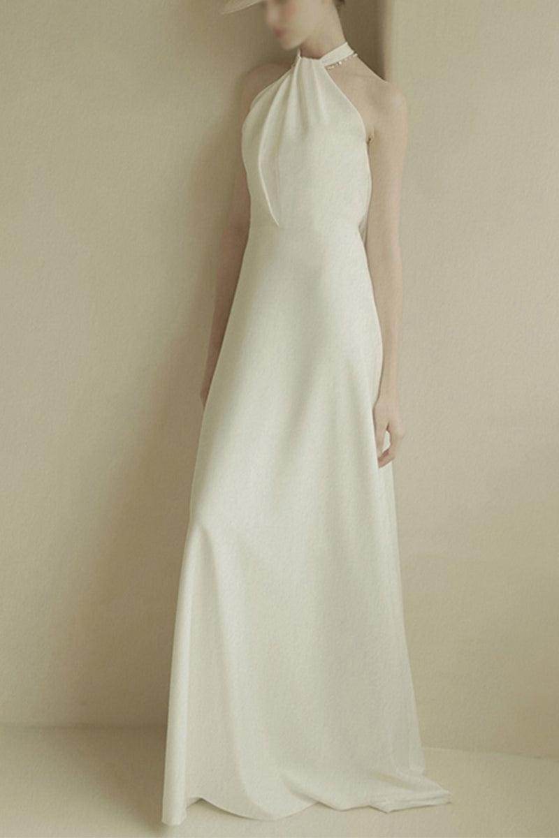 A-Line Sweep-Brush Train Acetate Satin Wedding Dress 655190338774 - COCOMELODY