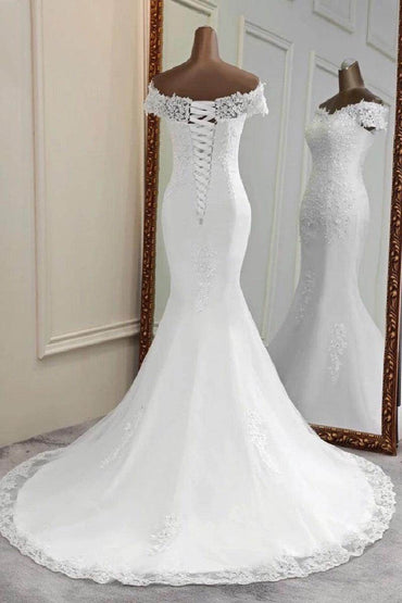 Trumpet-Mermaid Sweep-Brush Train Lace Tulle Wedding Dress 670594800287 - COCOMELODY