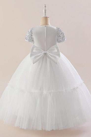 A-Line Maxi Sequined Tulle Flower Girl Dress 735143524780 - COCOMELODY