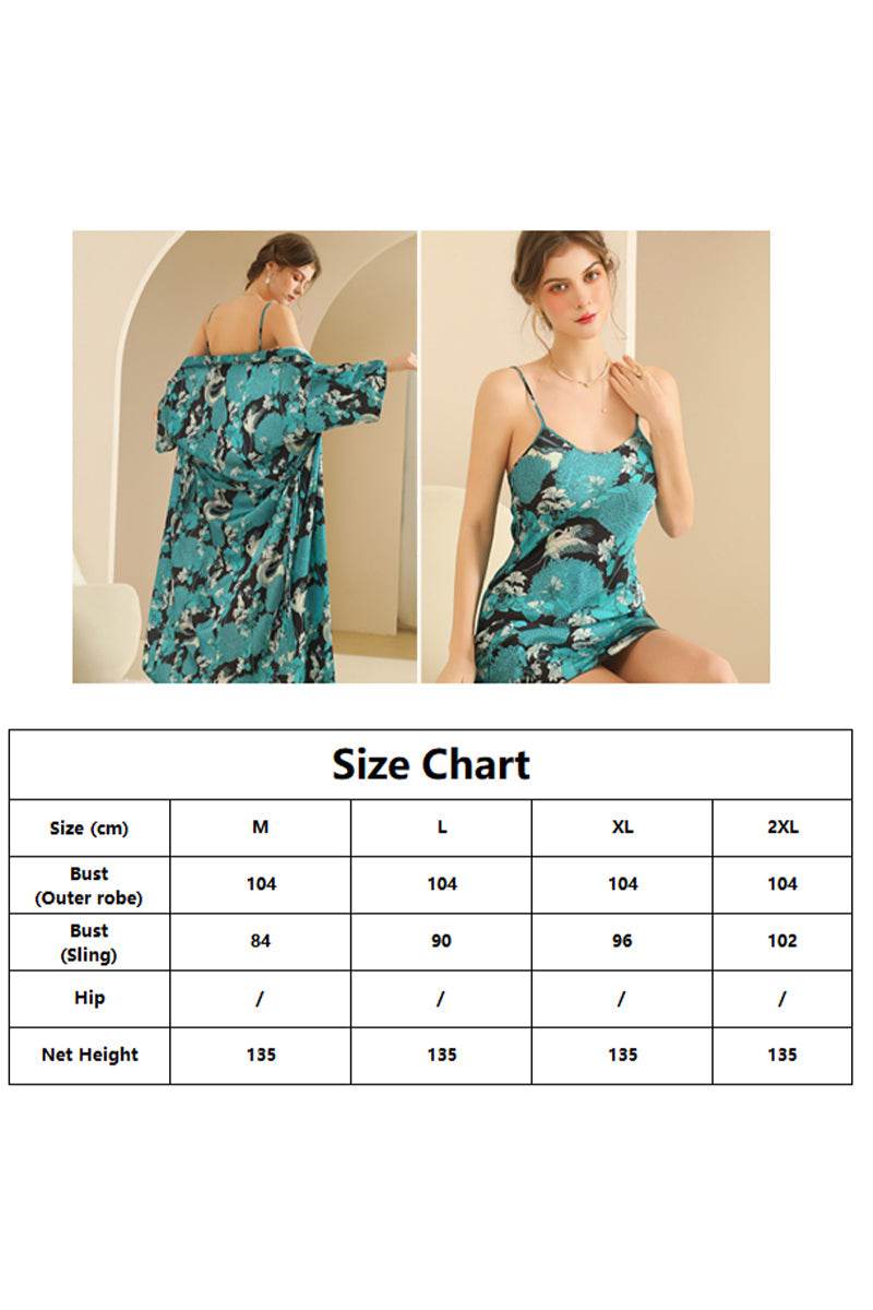 Hand-painted Floral Print Long Women's Robe-Set 902410930680 - COCOMELODY