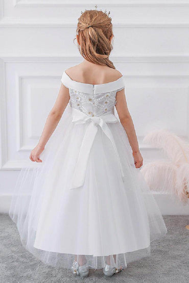 Ball-Gown/Princess Off the Shoulder Tulle Floor-length Flower Girl Dresses 598054757127 - COCOMELODY