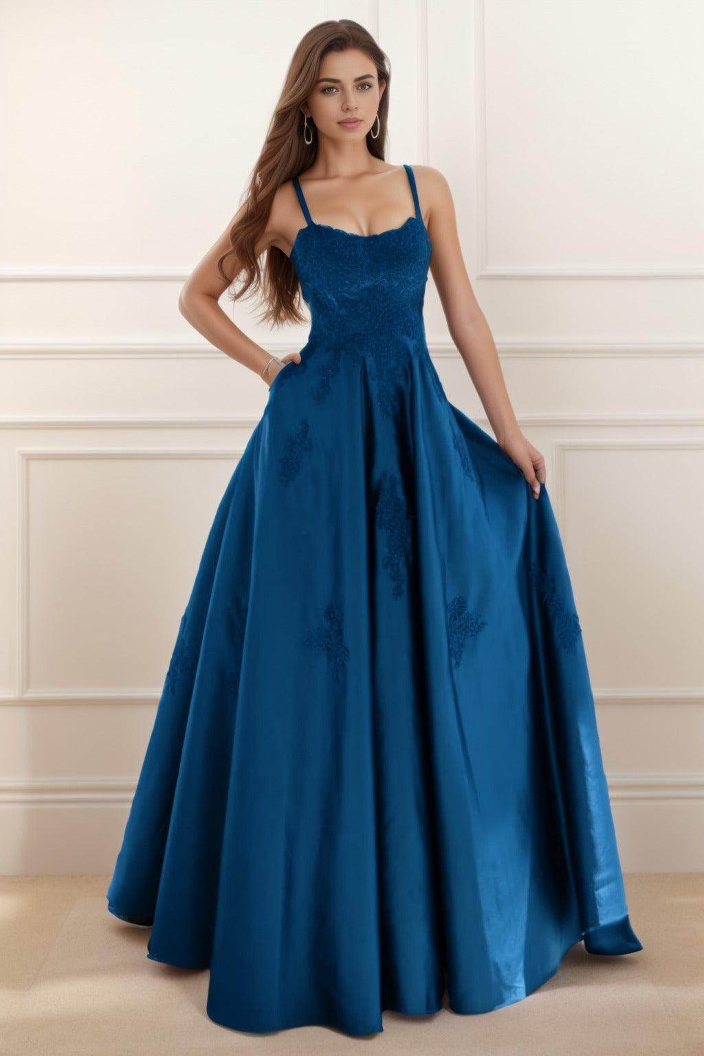 A-Line Floor Length Satin Prom Dress CS0458 - COCOMELODY