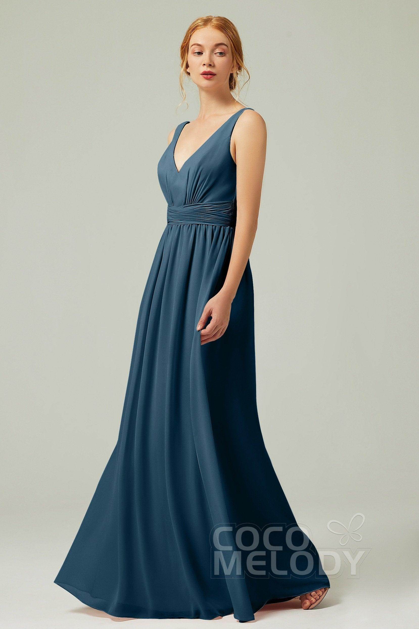 A-Line Floor Length Chiffon Bridesmaid Dress CB0318 - COCOMELODY