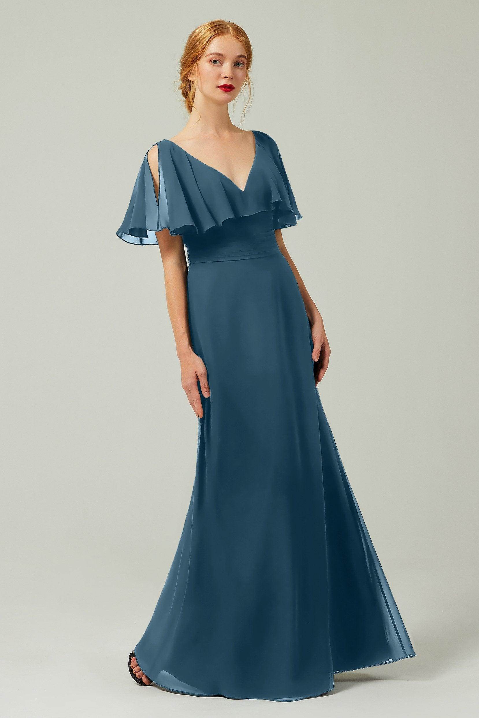 Sheath-Column Floor Length Chiffon Bridesmaid Dress Formal Dresses CB0341 - COCOMELODY