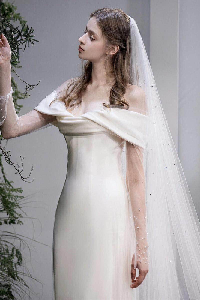 Trumpet-Mermaid Sweep-Brush Train Satin Wedding Dress 854371735185 - COCOMELODY