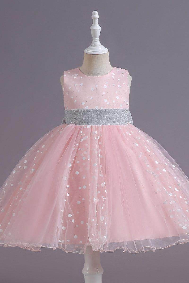Ball-Gown Scoop Neck Sleeveless Dot Print/Tulle Flower Girl Dresses With Bow(s) 675366554705 - COCOMELODY