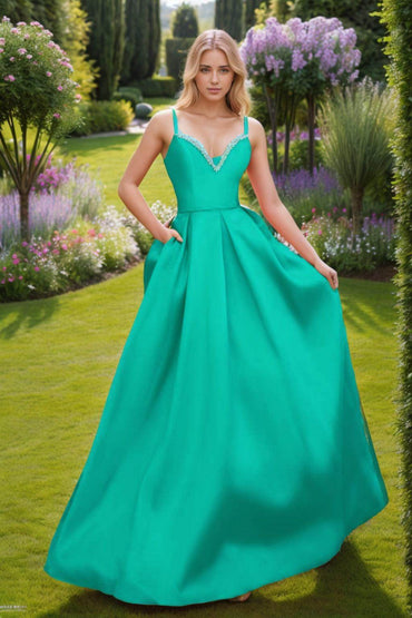 A-Line Floor Length Satin Prom Dress CS0451 - COCOMELODY