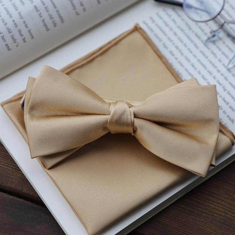 Men's 2-Piece Elastic Silk Like Satin Bow Ties Pocket Square 641989567542 - COCOMELODY