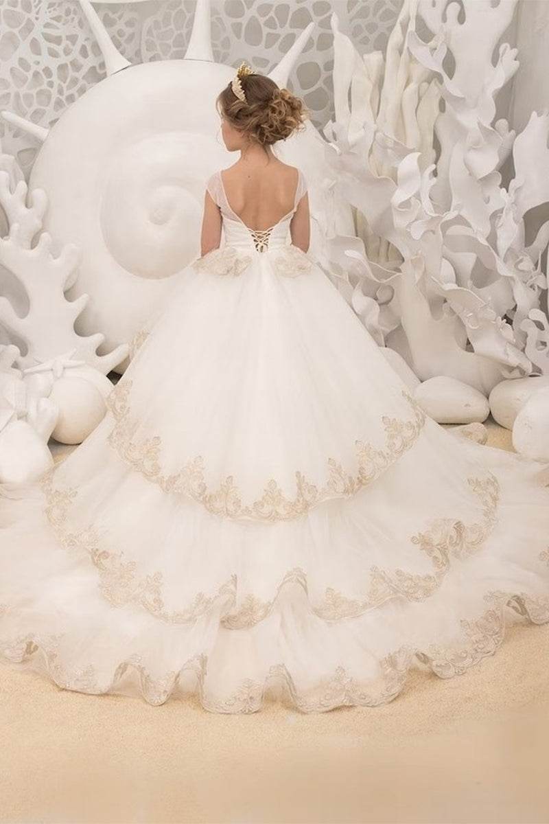 Ball Gown Court Train Tulle Lace Flower Girl Dress 737454268619 - COCOMELODY
