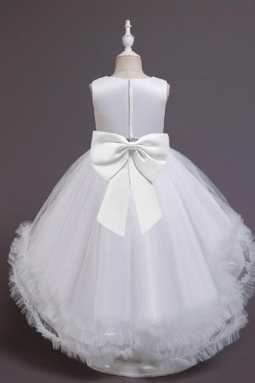 Princess Scoop Neck Sleeveless Hi-Low Tulle Pom Poms Flower Girl Dresses 1029780202104 - 7 Days / Purple / 100cm - COCOMELODY