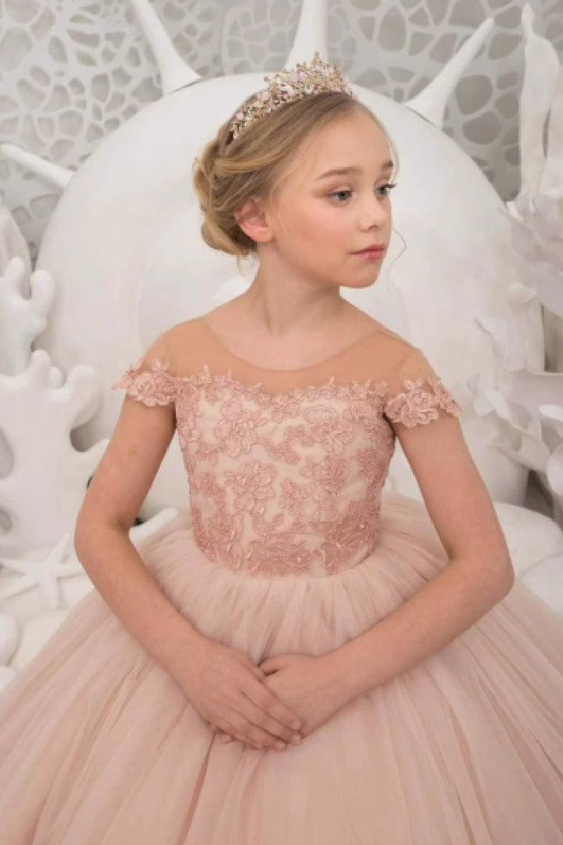 A-Line Illusion Cap Sleeve Ruffle Tulle Sweep-Brush Train Flower Girl Dresses 709465104920 - 10 Days / As Picture / 2 - COCOMELODY