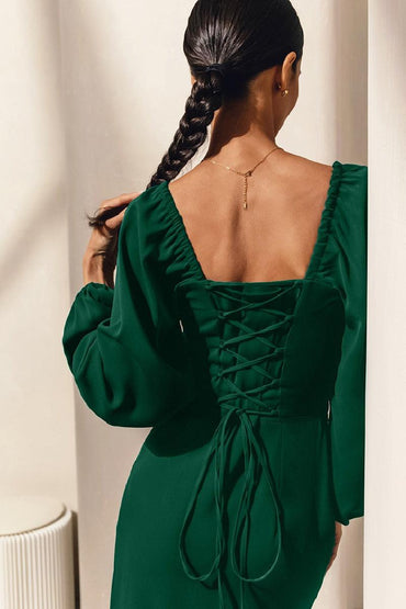 Square collar puffy sleeve cocktail dress 753485229390 - 7 Days / Green / S - COCOMELODY